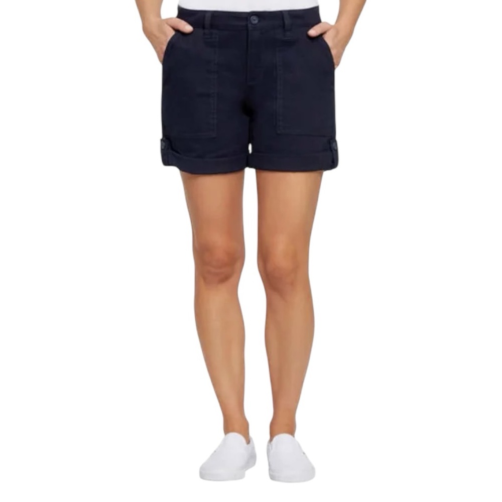 Jones New York Utility patch pocket Midrise Rolled cuff Chino Shorts Navy 6